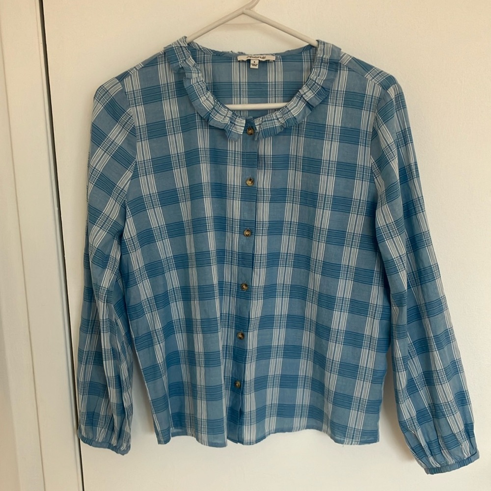Madewell Ruffle-Neck Top in Colwell Plaid Size Small - Picture 2 of 7